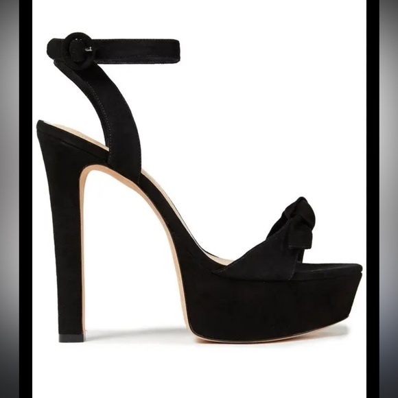LEXANDRE BIRMAN 
Clarita Bow-Embellished Suede Platform Sandals - Black, size 36 - Picture 1 of 8